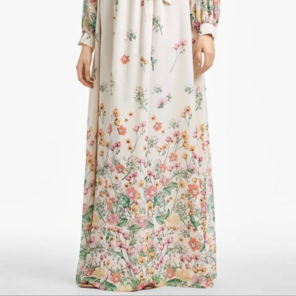 Sachin & Babi Size 6 Vera Pink Green‎ Cream Floral Long Sleeve Gown Maxi Dress - Picture 3 of 5